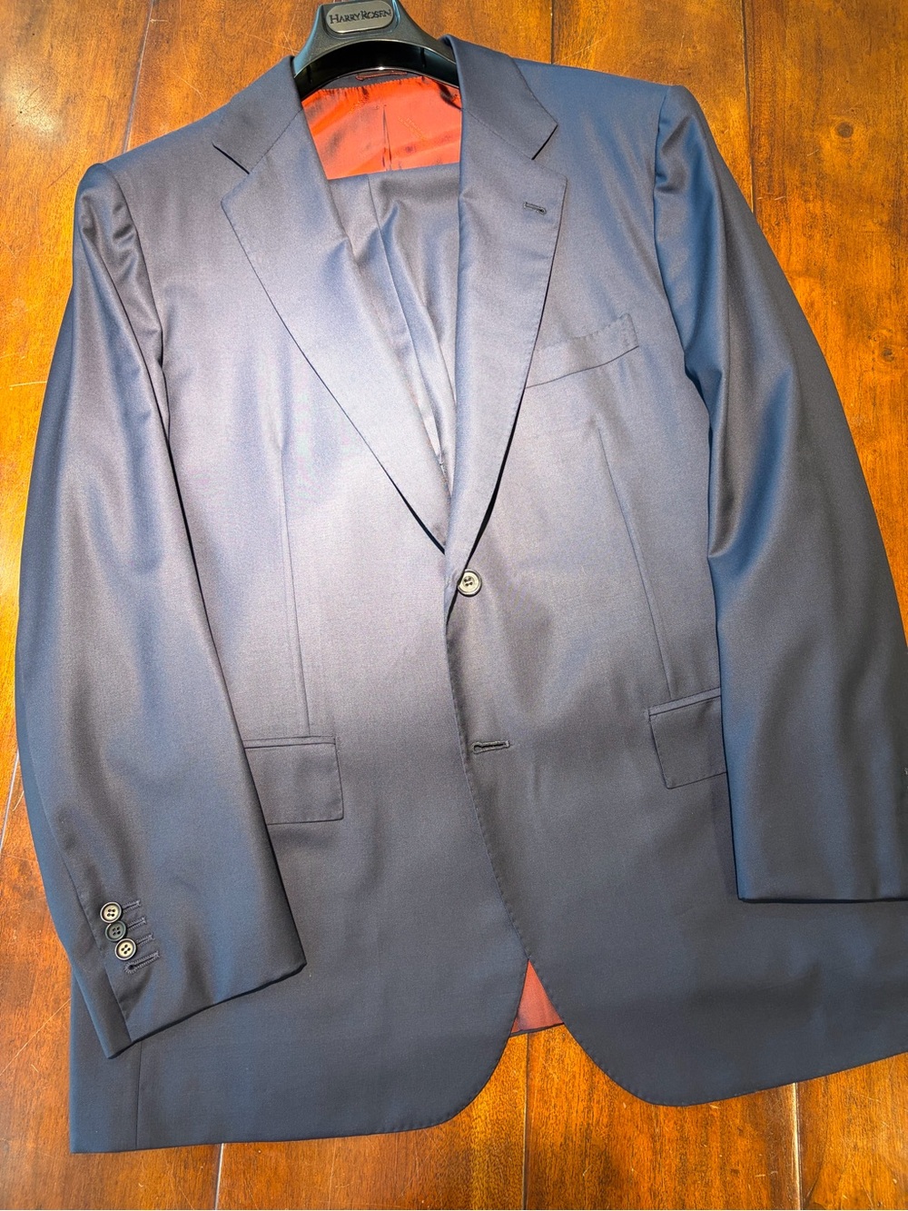 Kiton Navy Wool Single-Breasted Suit with Red Lining